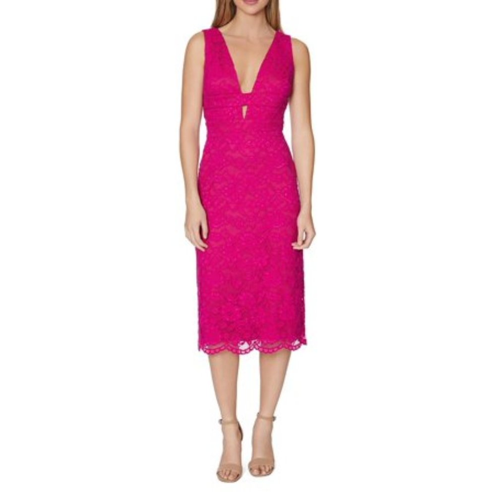 LAUNDRY by Shelli Segal Hot Pink Lace Midi Dress Size 4